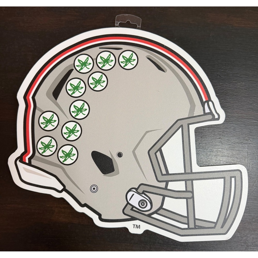 NEW Ohio State Buckeyes Football Helmet Buckeye Leaf Decor Silver Wood Wall Sign